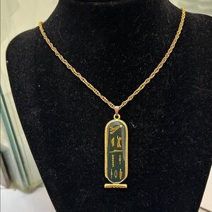 Gold and Green Hieroglyphic Necklace